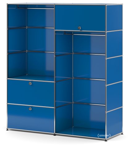USM Haller Garderobe L mit 2 Kleiderstangen, Enzianblau RAL 5010