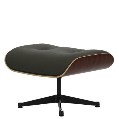 Eames Lounge Chair Ottoman, Nussbaum dunkel, Leder Premium F umbragrau, Aluminium poliert, Seiten schwarz