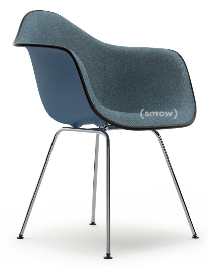 Eames Plastic Armchair RE DAX, Meerblau, Mit Vollpolsterung, Eisblau / moorbraun, Standardhöhe - 43 cm, Verchromt