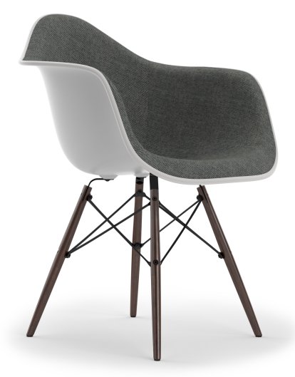 Eames Plastic Armchair DAW, Cotton white, Mit Vollpolsterung, Nero / elfenbein, Standardhöhe - 43 cm, Ahorn dunkel