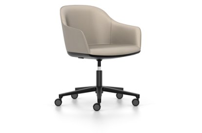 Softshell Chair auf Fünfsternfuß, Aluminium pulverbeschichtet basic dark, Leder (Standard), Sand, Hart für Teppichboden