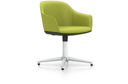 Softshell Chair auf Viersternfuß, Aluminium poliert, Plano, Avocado, Filzgleiter für harte Böden