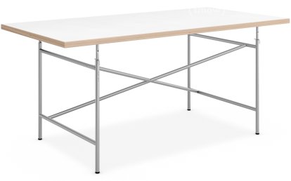 Kinderschreibtisch Eiermann, 150 x 75 cm, Melamin weiß mit Eichekante, silber