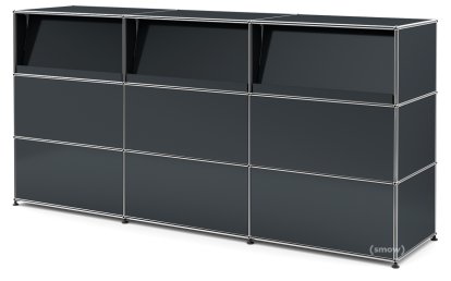 USM Haller Theke Typ 2 (mit Schrägtablaren), Anthrazitgrau RAL 7016, 225 cm (3 Elemente), 50 cm