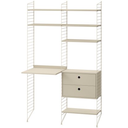 Bodenregal mit Schreibtisch und Aufbewahrung, Beige lackiert