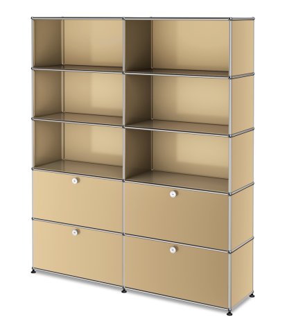 USM Haller Aktenregal L, individualisierbar, USM beige, Offen, Offen, Mit 2 Klappen, Mit 2 Auszügen