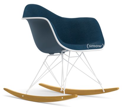 Eames Plastic Armchair RE RAR mit Polsterung, Meerblau, Mit Vollpolsterung, Meerblau / dunkelgrau, Weiß, Weiß/Ahorn gelblich