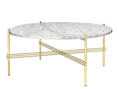 TS Coffee Table, Ø 80 x H 35 cm, Weiß, Messing