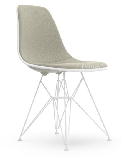 Eames Plastic Side Chair RE DSR, Kieselstein, Mit Vollpolsterung, Warmgrey / elfenbein, Standardhöhe - 43 cm, Beschichtet weiß