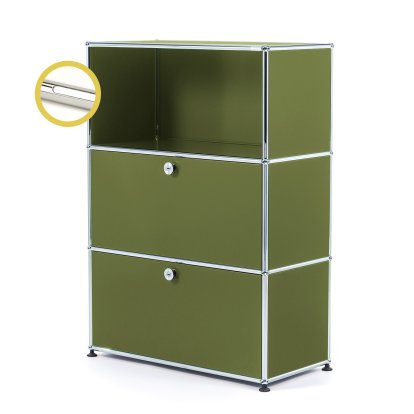 USM Haller E Highboard M mit 2 Klappen und Fachbeleuchtung, Olivgrün RAL 6003, Kaltweiß