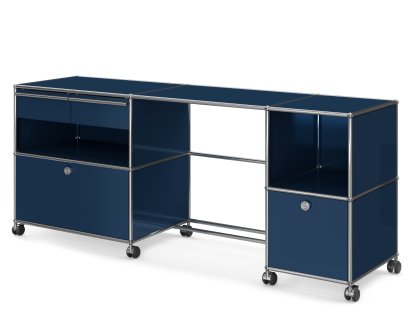 USM Haller Schreibtisch Typ 3, Stahlblau RAL 5011, Hart für Teppichboden