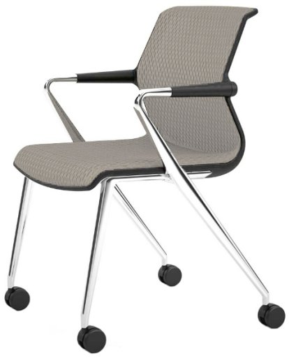 Unix Chair Vierbeinfuß mit Rollen, Diamond Mesh soft grey, Basic dark, Aluminium poliert