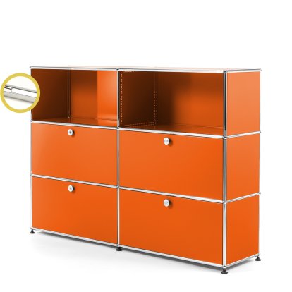 USM Haller E Highboard L mit Fachbeleuchtung, Reinorange RAL 2004, Kaltweiß