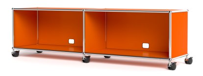 USM Haller TV-/HiFi-Lowboard, individualisierbar, Reinorange RAL 2004, Offen, Mit Kabeldurchlass unten mittig
