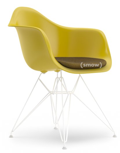 Eames Plastic Armchair DAR, Senf, Mit Sitzpolster, Senf / dunkelgrau, Standardhöhe - 43 cm, Beschichtet weiß