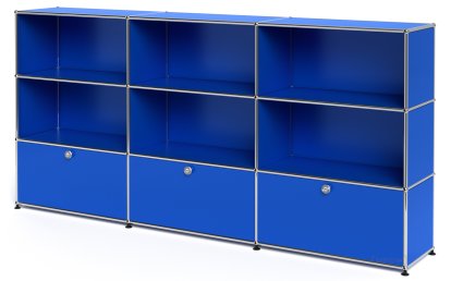 USM Haller Highboard XL, individualisierbar, Enzianblau RAL 5010, Offen, Offen, Mit 3 Klappen