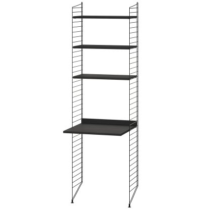 Bodenregal mit Schreibtisch, Fachböden Esche schwarz, Seitenwände schwarz