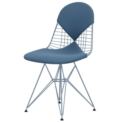 Wire Chair DKR , Pulverbeschichtet sky blue, Sitz- und Rückenkissen (Bikini), Apollo horizontblau / hellgrau