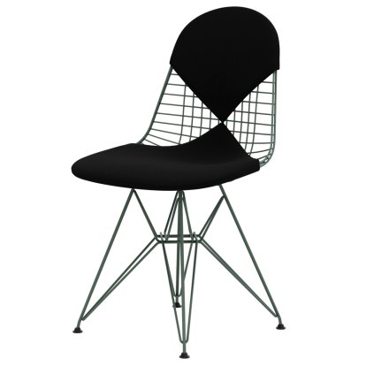 Wire Chair DKR , Pulverbeschichtet eames sea foam green, Sitz- und Rückenkissen (Bikini), Hopsak nero