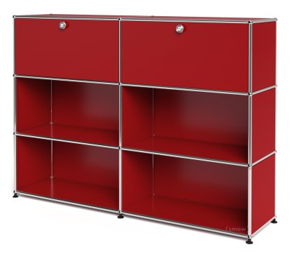 USM Haller Highboard L, individualisierbar, USM rubinrot, Mit 2 Klappen, Offen, Offen