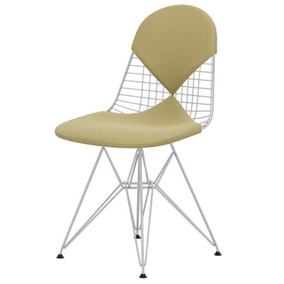 Wire Chair DKR , Pulverbeschichtet weiß, Sitz- und Rückenkissen (Bikini), Apollo goldgelb/ weiß