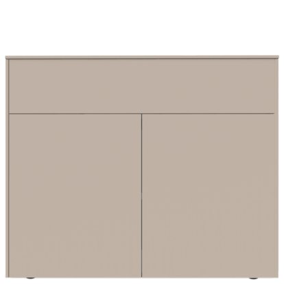 Aventa Sideboard mit Tür und Schubkasten, 120 cm, 4 Höhenraster, Melamin kaschmirgrau, Kunststoffgleiter