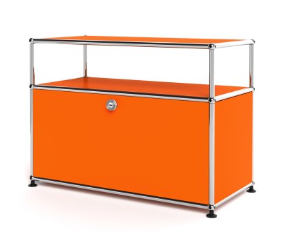 USM Haller Lowboard M mit Aufbau, individualisierbar, Reinorange RAL 2004, Mit Klappe, Mit Kabeldurchlass oben mittig