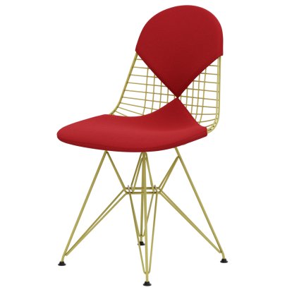 Wire Chair DKR , Pulverbeschichtet citron, Sitz- und Rückenkissen (Bikini), Hopsak rot / poppy red