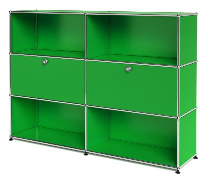 USM Haller Highboard L, individualisierbar, USM grün, Offen, Mit 2 Klappen, Offen