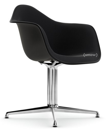 Eames Plastic Armchair RE DAL, Tiefschwarz, Mit Vollpolsterung, Nero, Aluminium poliert, Neue Sitzhöhe (43,0 cm)