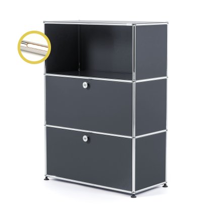 USM Haller E Highboard M mit 2 Klappen und Fachbeleuchtung, Anthrazitgrau RAL 7016, Warmweiß