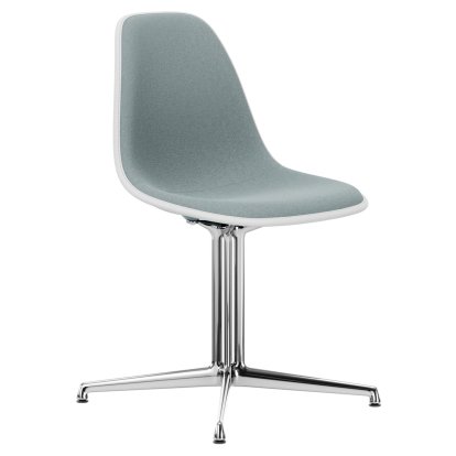 Eames Plastic Side Chair DSL, Eisgrau, Mit Vollpolsterung, Eisblau / elfenbein, Aluminium poliert