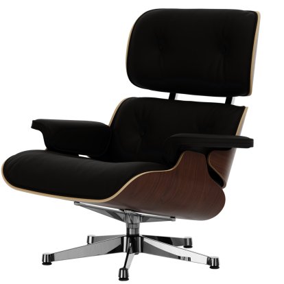 Eames Lounge Chair, Nussbaum dunkel, Leder Premium F chocolate, 89 cm, Aluminium poliert