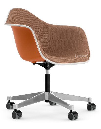 Eames Plastic Armchair RE PACC, Rostorange, Mit Vollpolsterung, Cognac / elfenbein