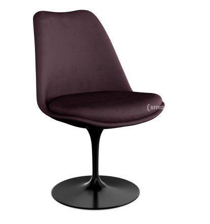 Saarinen Tulip Stuhl, nicht drehbar, gepolsterte Innenschale und Sitzkissen, schwarz, Plum (Eva 119)