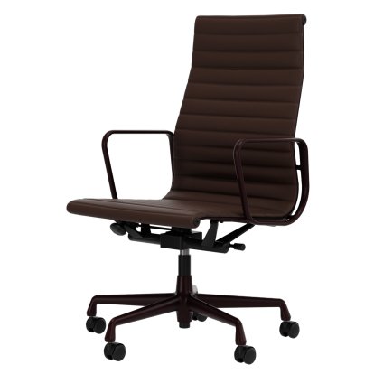 Aluminium Chair EA 119, Aluminium pulverbeschichtet dunkel-bordeaux, Leder (Standard), Kastanie