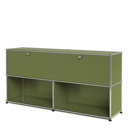 USM Haller Sideboard L, individualisierbar, Olivgrün RAL 6003, Mit 2 Klappen, Offen