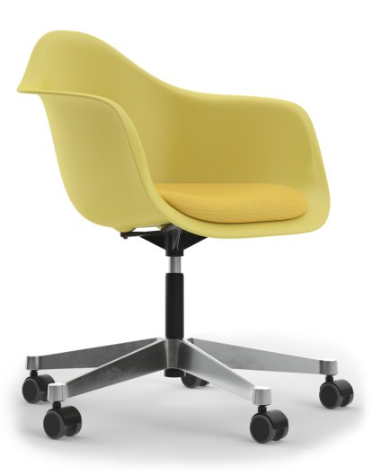 Eames Plastic Armchair RE PACC, Citron, Mit Sitzpolster, Yellow / elfenbein