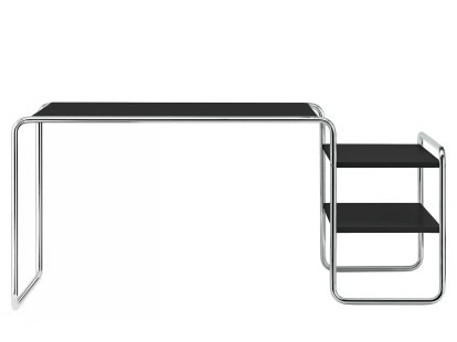 S 285/1 - S 285/2 Schreibtisch, Esche offenporig decklackiert tiefschwarz, S 285/1: 2 Fachböden rechts außen