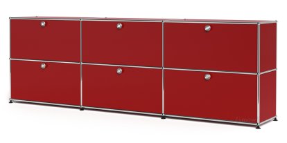 USM Haller Sideboard XL, individualisierbar, USM rubinrot, Mit 3 Klappen, Mit 3 Klappen