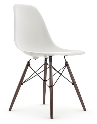 Eames Plastic Side Chair RE DSW, Weiß non-RE, Ohne Polsterung, Ohne Polsterung, Standardhöhe - 43 cm, Ahorn dunkel