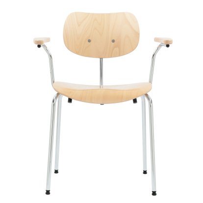 SE 68 Stuhl, stapelbar, ohne Polster, Verchromt, mit Armlehnen, Buche, natur