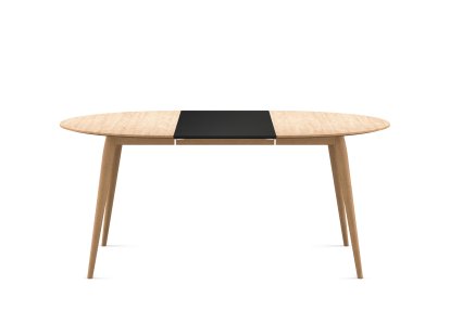 PLAYdinner Round Tisch, Eiche weiß geölt, Mit einer Einlegeplatte (L 120-170 cm), MDF schwarz