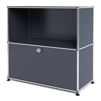 USM Haller Sideboard M, individualisierbar, Anthrazitgrau RAL 7016, Offen, Mit Klappe